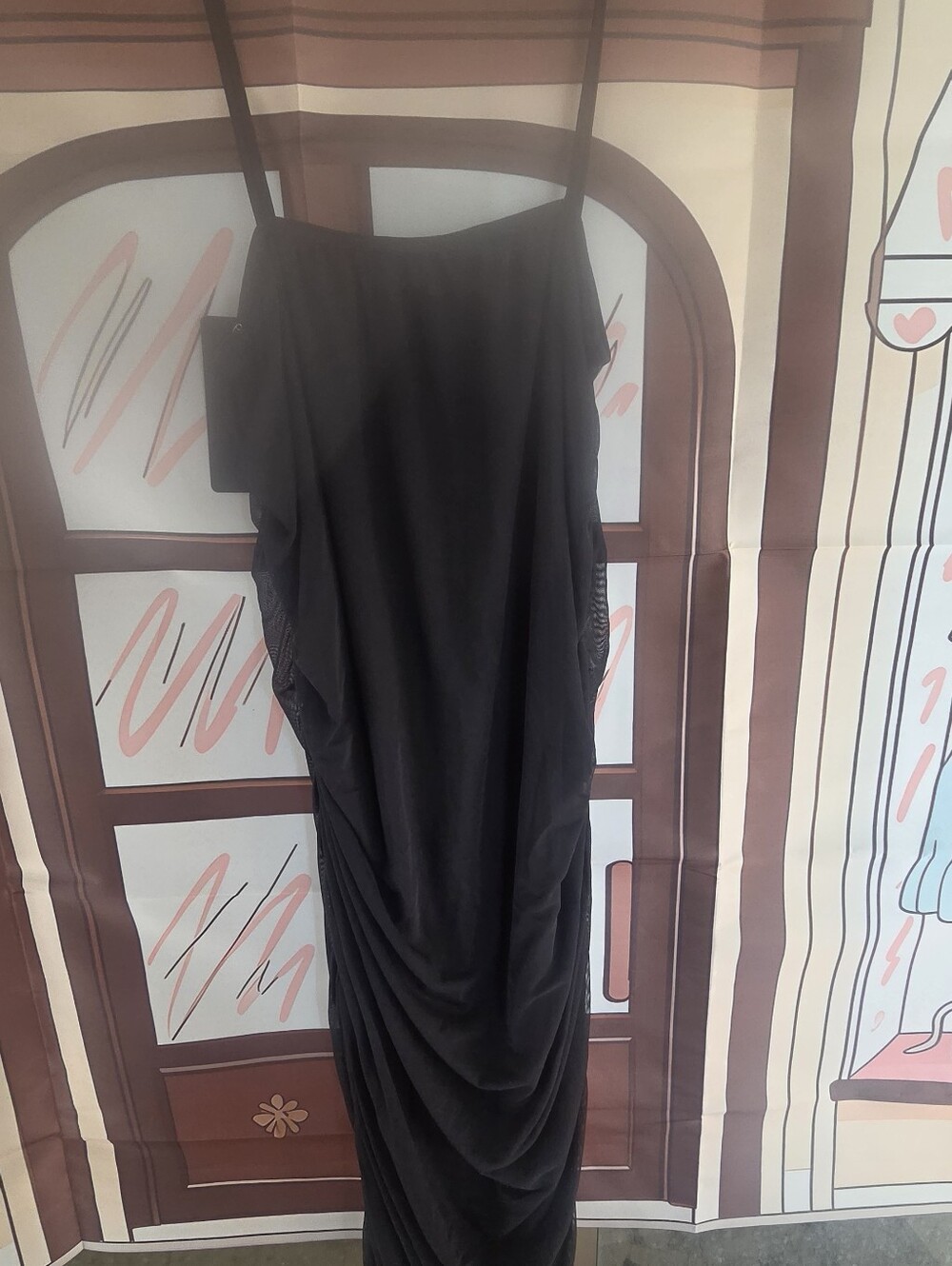 PrettyLittleThing Black Draped Strapless Slip Dress